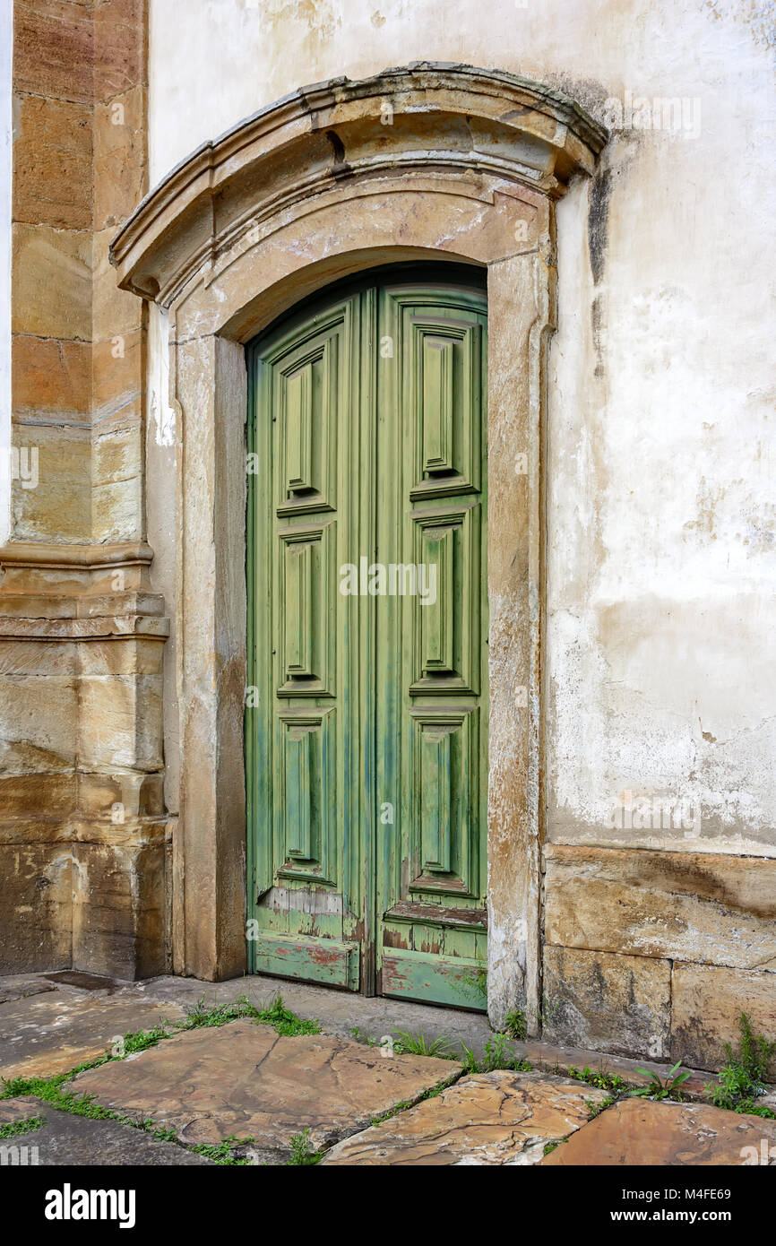 Old green church door Stock Photo