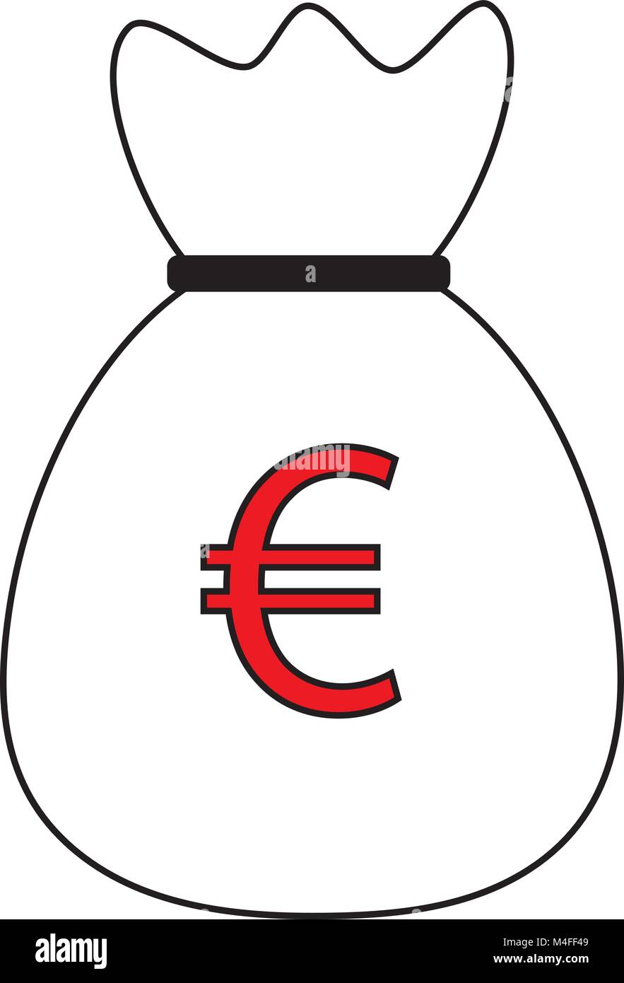 Euro currency icon or logo vector over a money bag. Symbol for European Union bank, banking or Europe Eurozone finances. Stock Vector