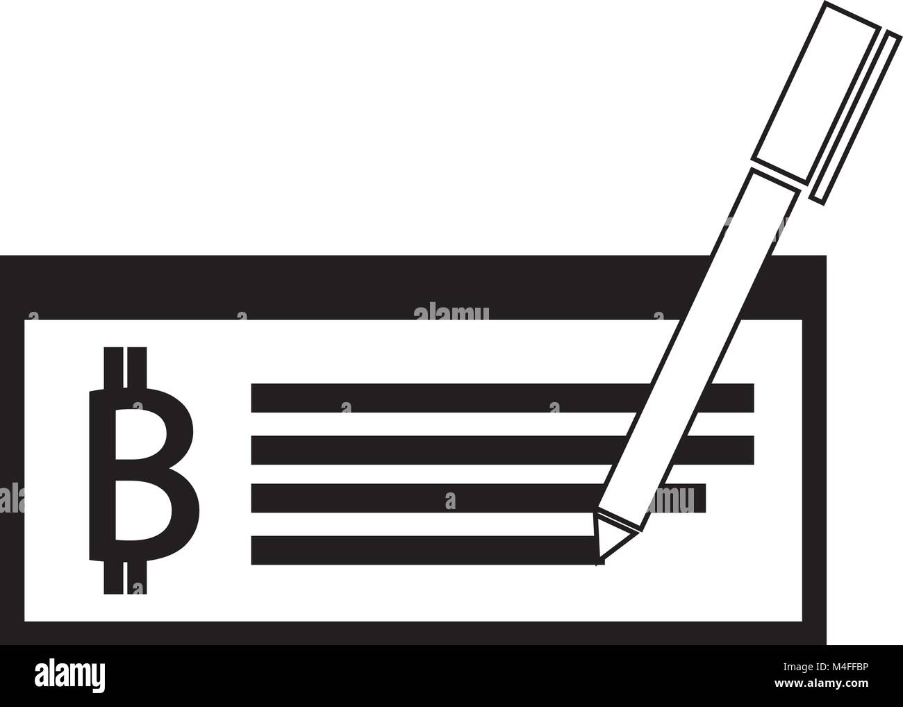 Bitcoin crypto currency icon or logo vector on a pay check or cheque with a  pen writing. Digital economy bank or banking with Virtual cash and currenc  Stock Vector Image & Art -