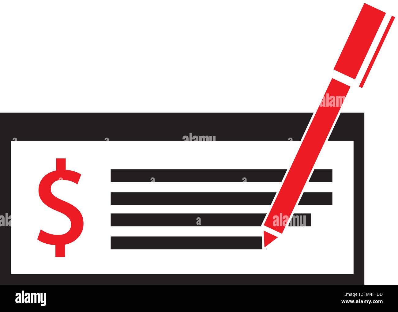 Dollar currency icon or logo vector on a paycheck or cheque. Symbol for United States of America bank, banking or American finances. Stock Vector