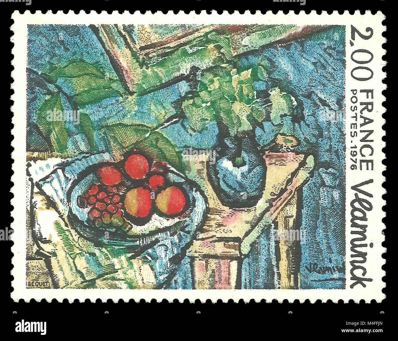 France - stamp 1976: Color edition on Art, shows Painting Still Life Musee d'Orsay by Maurice Vlaminck Stock Photo