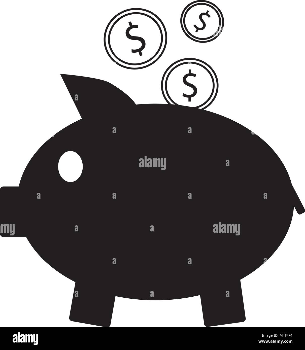 Dollar Currency Icon Or Logo Vector On Coins Entering A Piggy Bank