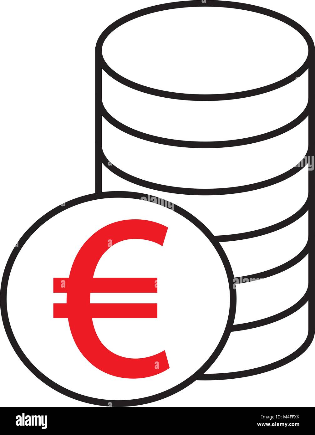 Euro Currency Icon Or Logo Vector Over A Pile Of Coins Stack