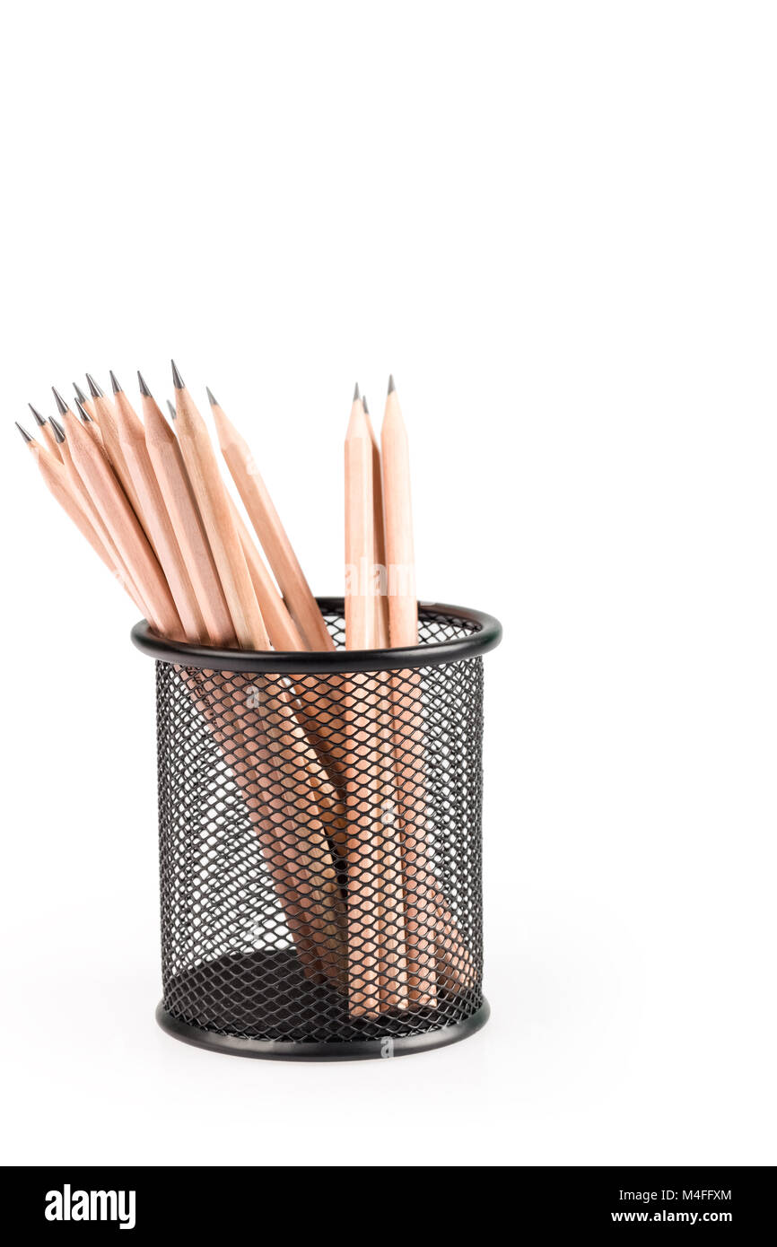lead pencils in metal pot Stock Photo