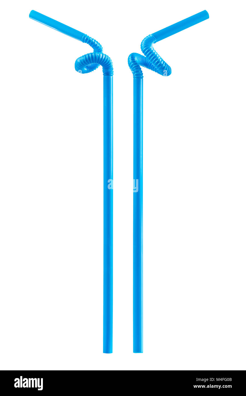 blue drinking straw isolated Stock Photo