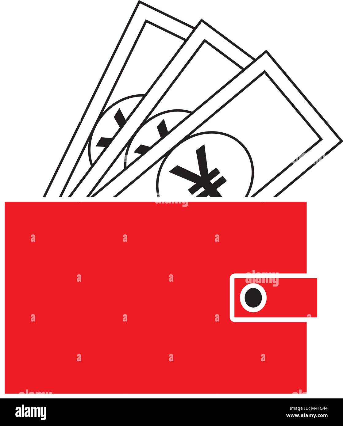 Yen, Yuan or Renminbi currency icon or logo vector on notes popping out of a wallet. Symbol for Japanese or Chinese bank, banking or Japan and China f Stock Vector