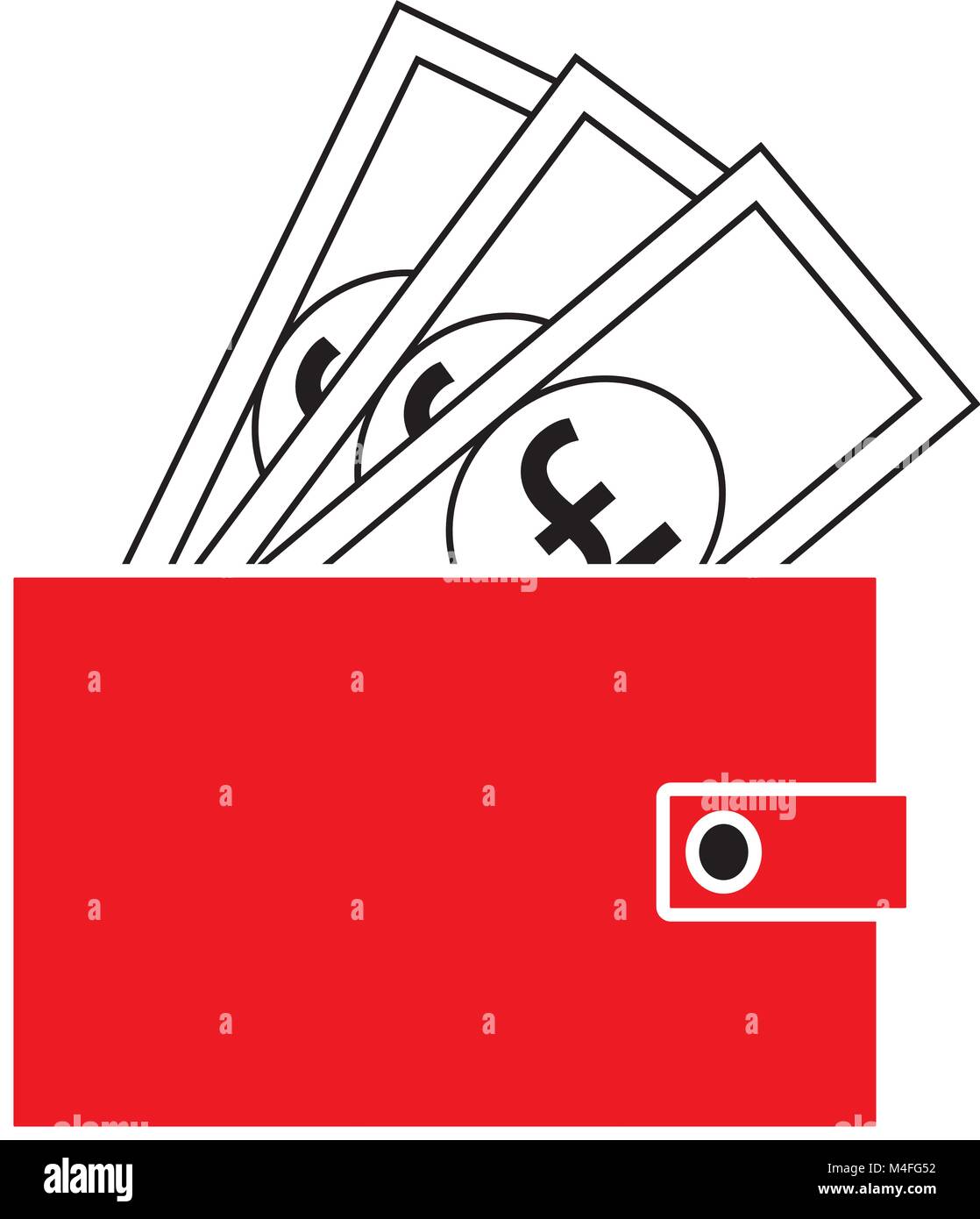 Pound Sterling currency icon or logo vector on notes popping out of a wallet. Symbol for United Kingdom or Great Britain and England bank, banking or  Stock Vector