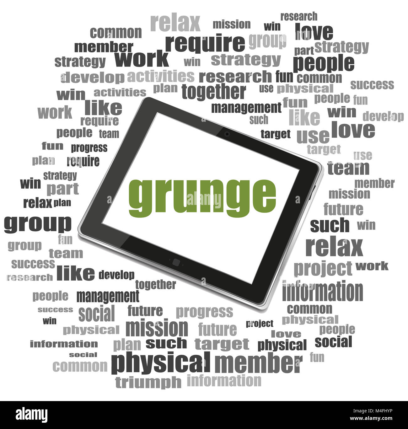 Text grunge. Social concept . Tablet Pc. Word cloud collage Stock Photo ...