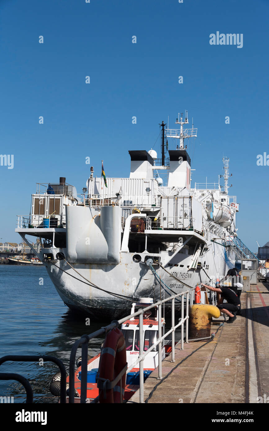 The Leon Thevenin a French cable laying ship alongside in Cape Town Harbour South Africa. December 2017 Stock Photo