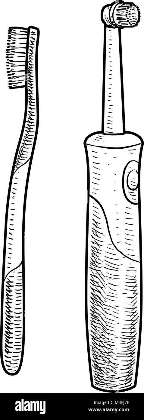 Tooth brush illustration, drawing, engraving, ink, line art, vector Stock Vector