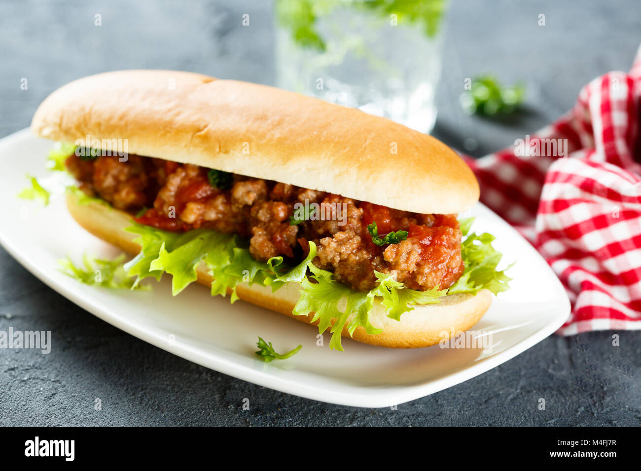 Sandwich With Tomato And Minced Meat Stock Photo Alamy