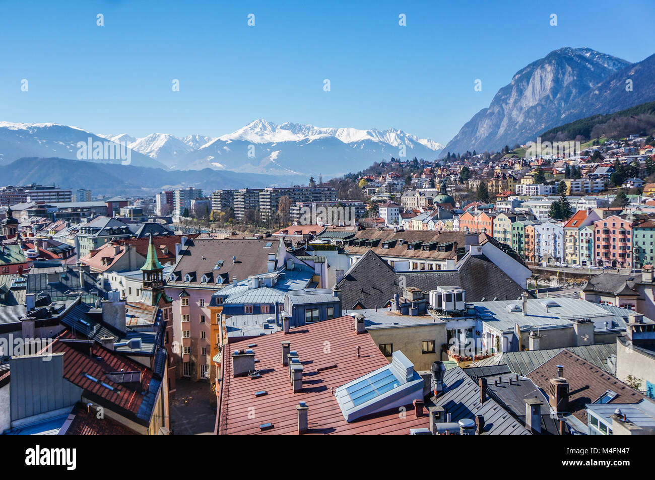 View of the city of Innsbruck from the roof. Austria Stock Photo