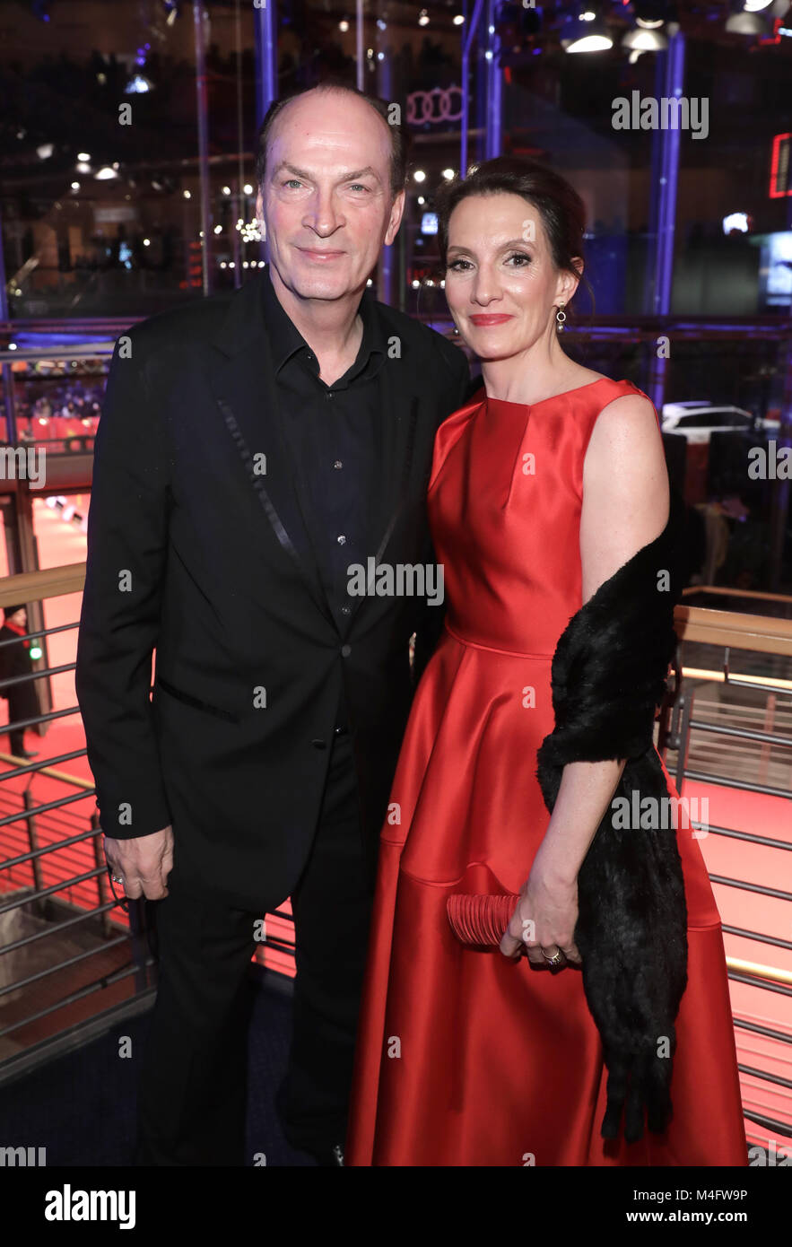 Berlin, Germany. 15th Feb, 2018. Actor Herbert Knaup (L) hand his wife
