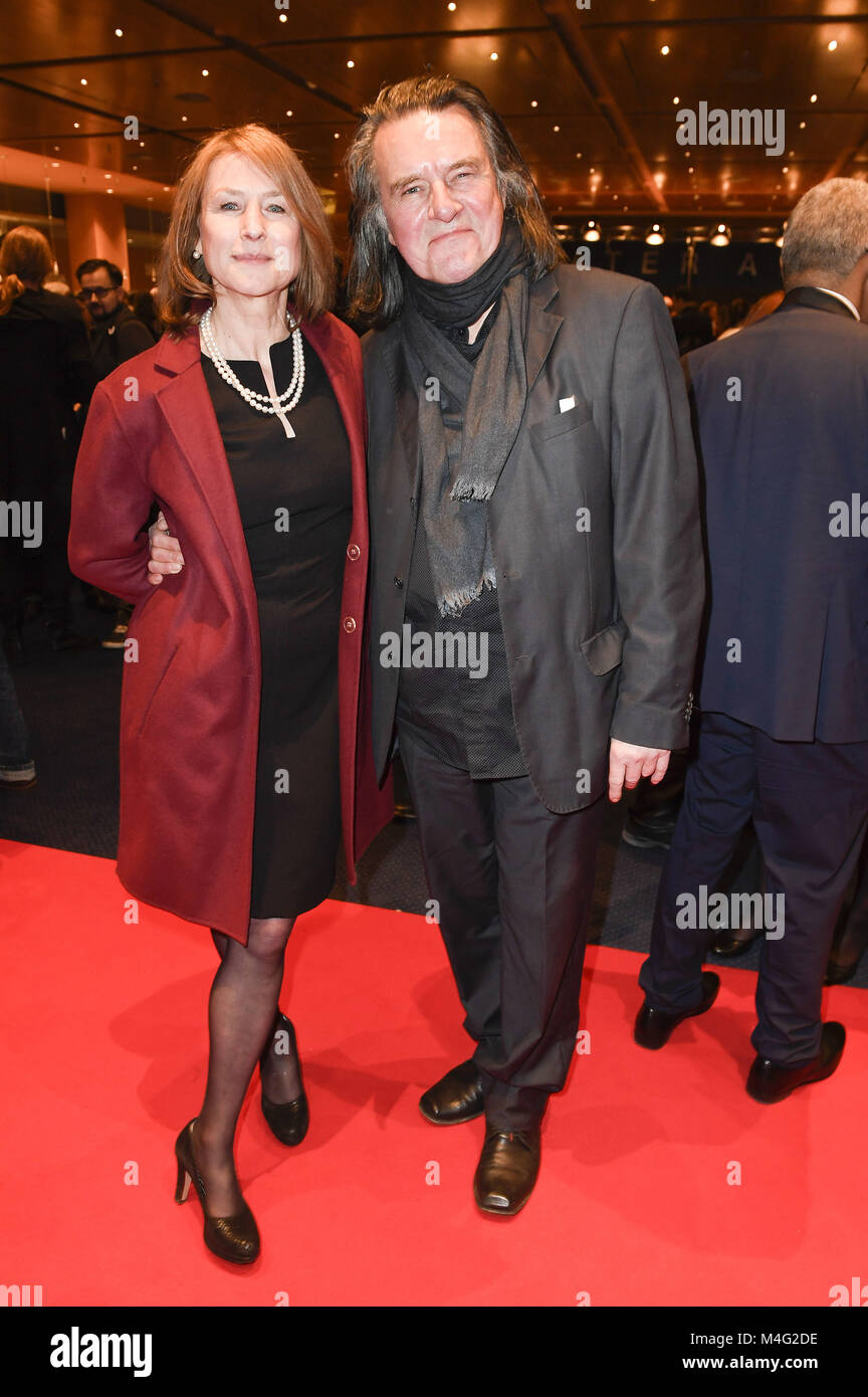 Berlin, Germany. 15th Feb, 2018. Corinna Harfouch and her life partner Wolfgang Krause Zwieback attending the opening party during the 68th Berlin International Film Festival/Berlinale 2018 at Berlinale Palast on February 15, 2018 in Berlin, Germany. | Verwendung weltweit Credit: dpa/Alamy Live News Stock Photo