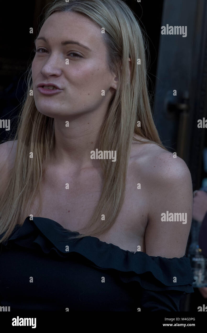 London, UK. 16th February 2018; Amy Thomson' the designer outside her presentation at Fashion Scout for London Fashion Week, Credit: Ian Davidson/Alamy Live News Stock Photo