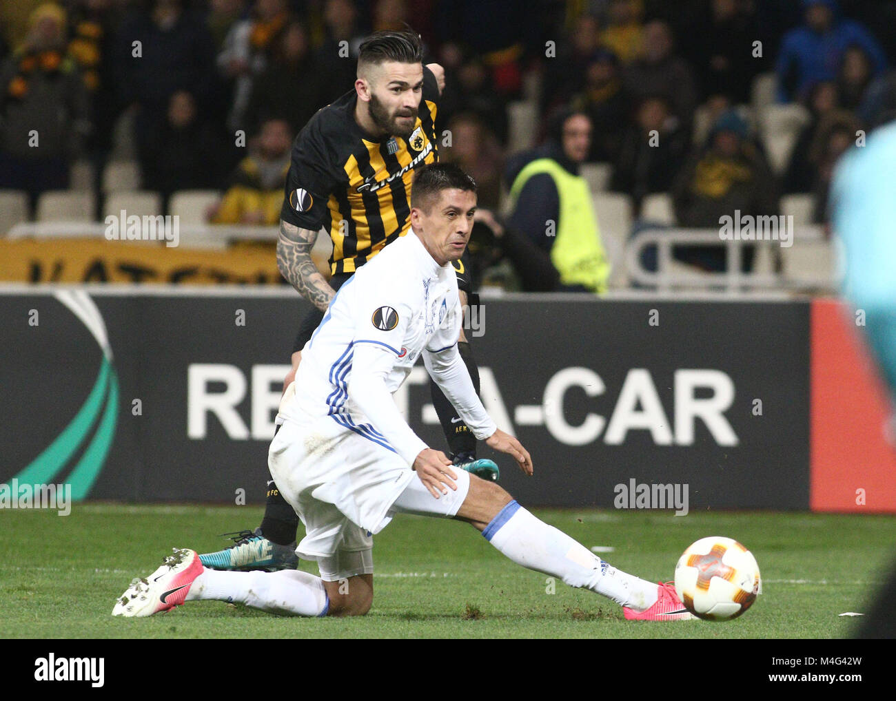 Athens, Greece. 16th Feb, 2018. AEK player Marko Livaja seen in action  during the game.Europa League Round of 32 First Leg - AEK Athens vs Dynamo  Kiev Credit: Christos Ntountoumis/SOPA/ZUMA Wire/Alamy Live