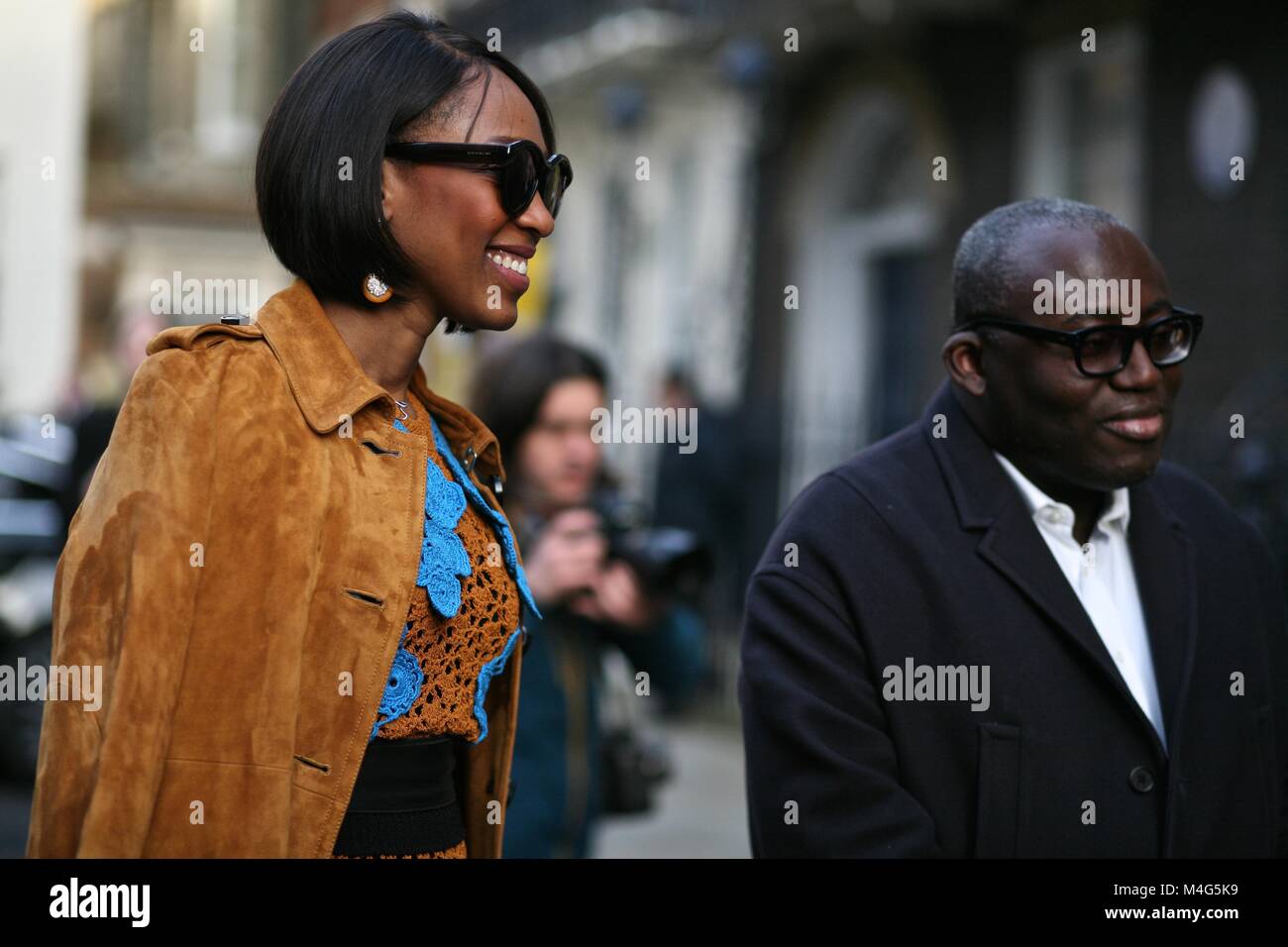 London, UK. 16th Feb, 2018. Jourdan Dunn, Edward Enninful and Vanessa Kingori attend the Mulberry'sAutumn-Winter 2018  catwalk show during the first day of  London Fashion : Londo February 2018 Credit: sherion mullings/Alamy Live News Stock Photo
