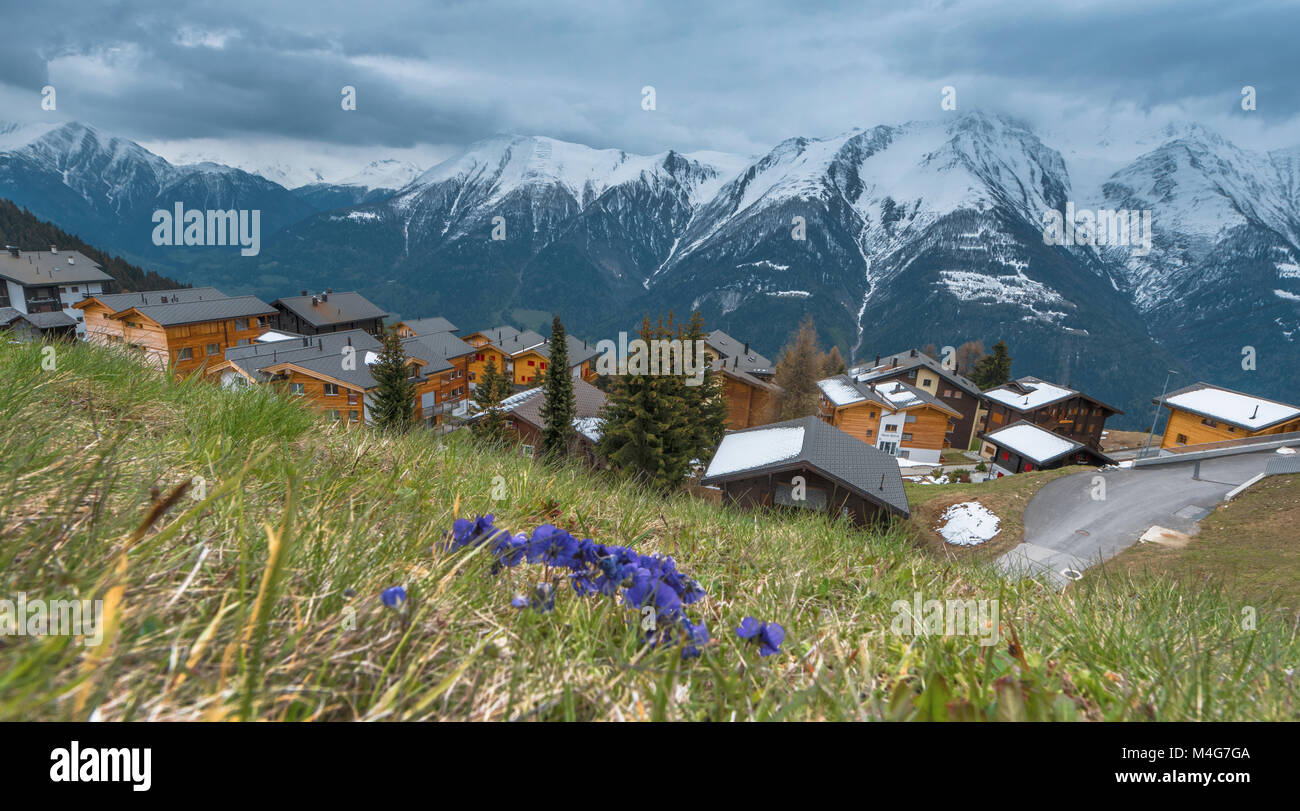Great view on Bettmeralp village in Swiss alps Stock Photo