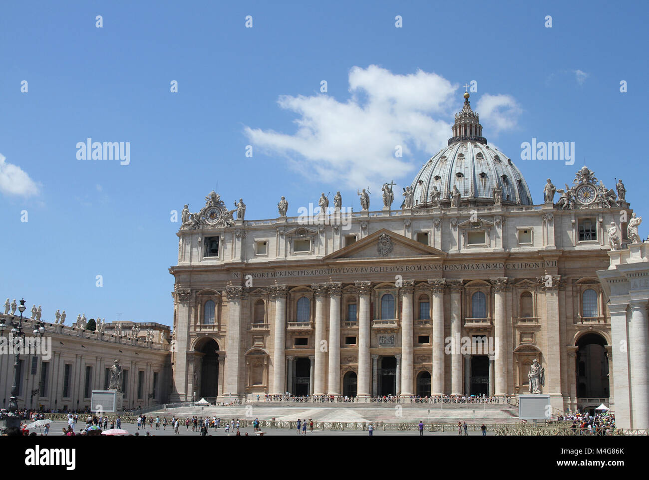 Front view of the Papal Basilica of St. Peter in the Vatican (AKA St. Peter's Basilica), Vatican City, Rome, Italy. Stock Photo