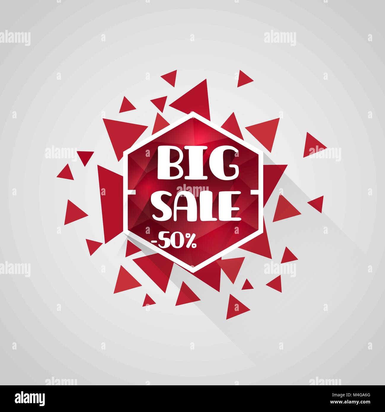 big sale red polygonal crystal tag with abstract triangle elements Stock Vector