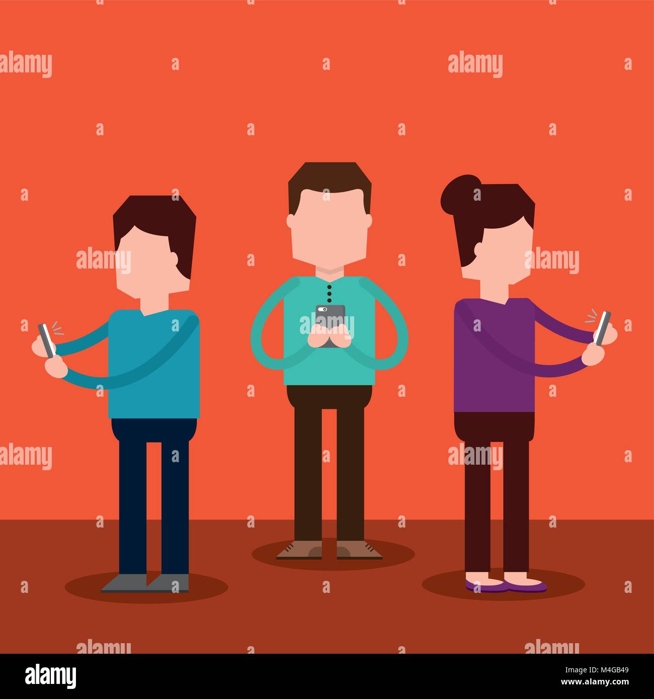people standing together using smartphone technology Stock Vector Image ...