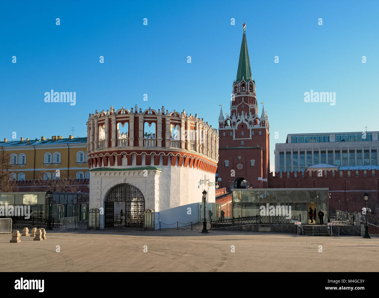 Moscow, Russia,  The Moscow Kremlin, view of Kutafya and Trinity tower, landmark Stock Photo