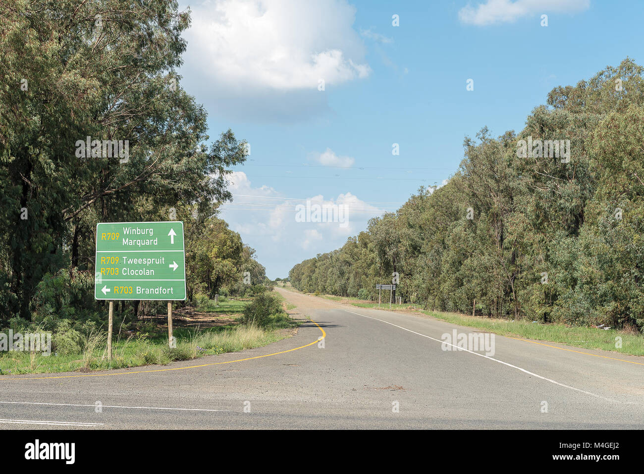 A directional sign board at the junction of the R709 and R703 roads at ...