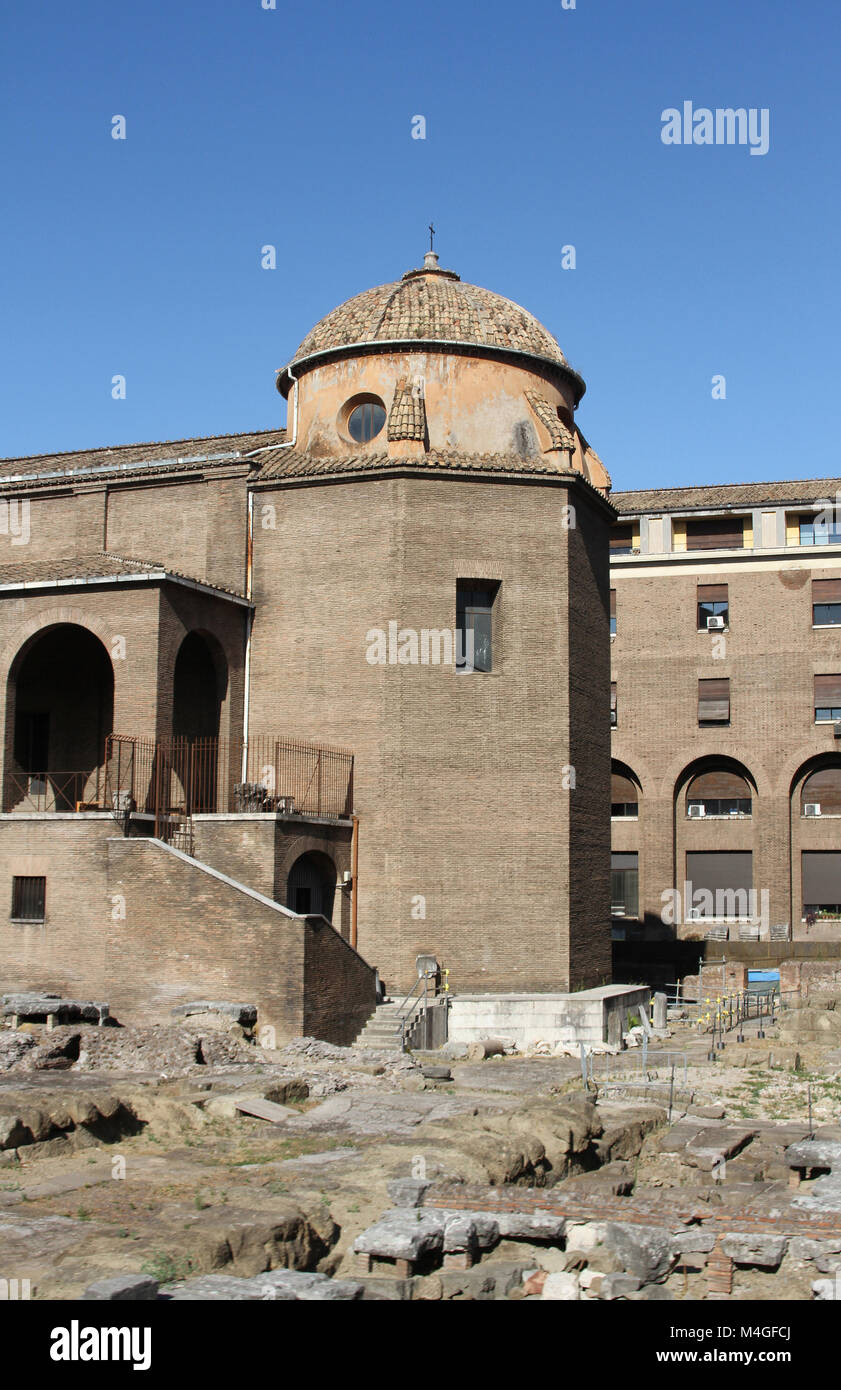 Octagonal turret/tower with round dome surrounded by other buildings, Rome, Italy. Stock Photo