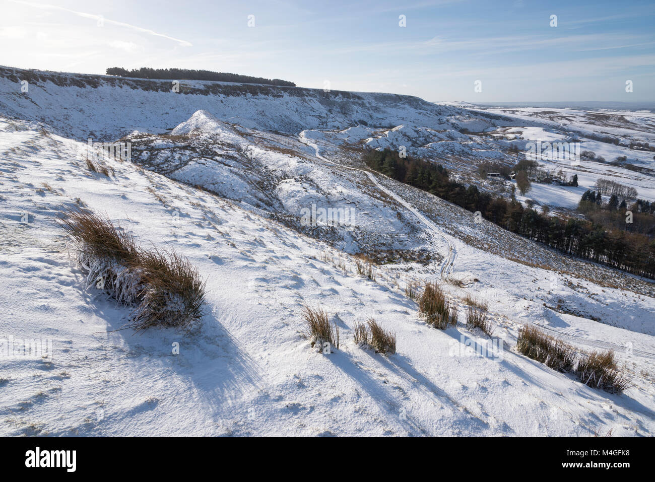 Snowy February day on Coombes edge, Charlesworth, Derbyshire. A hilly landscape in Northern England. Stock Photo