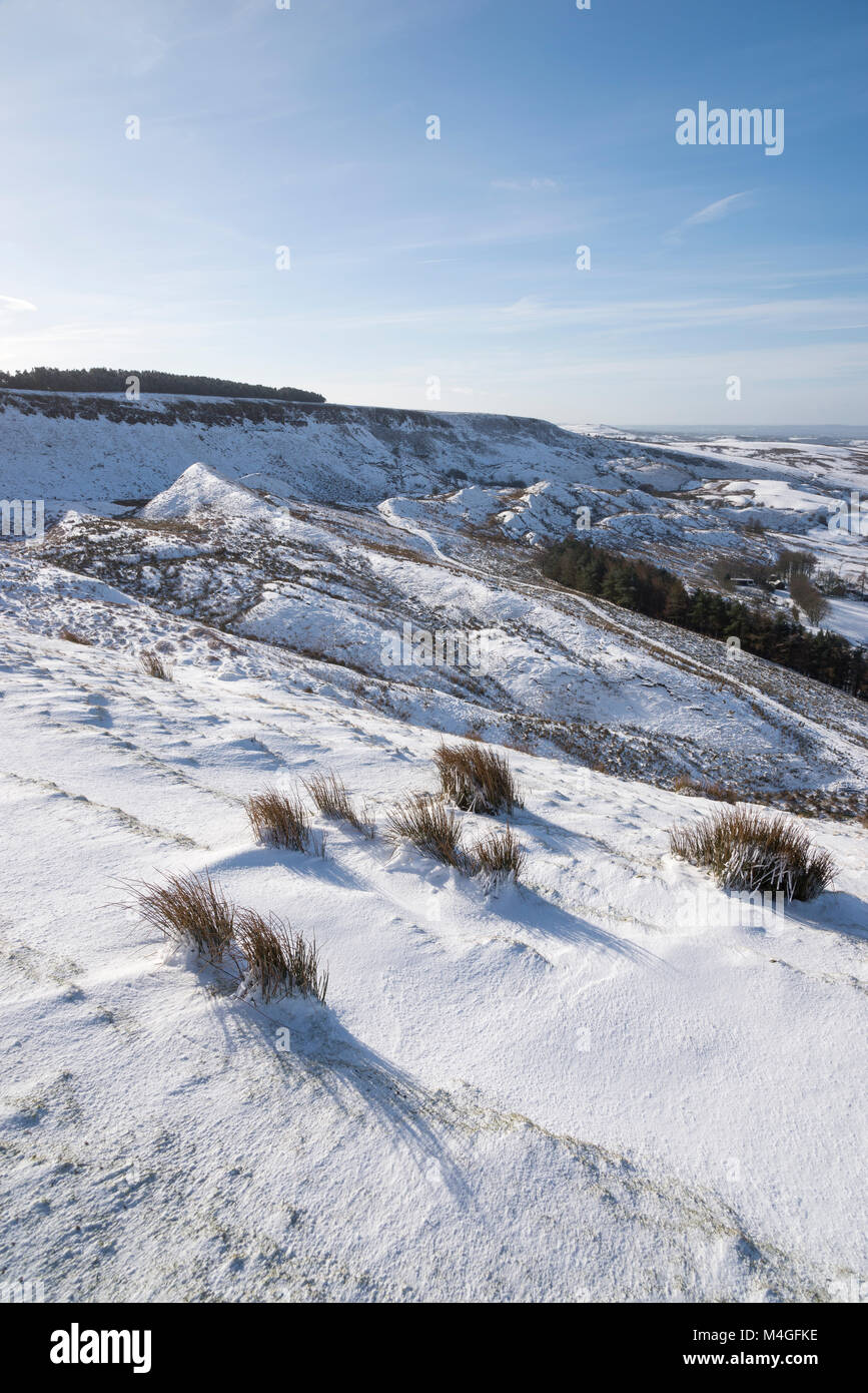 Snowy February day on Coombes edge, Charlesworth, Derbyshire. A hilly landscape in Northern England. Stock Photo