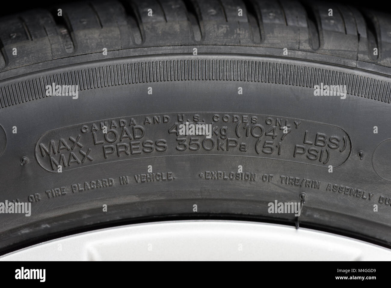 closeup details of car tire, sidewall information Stock Photo Alamy