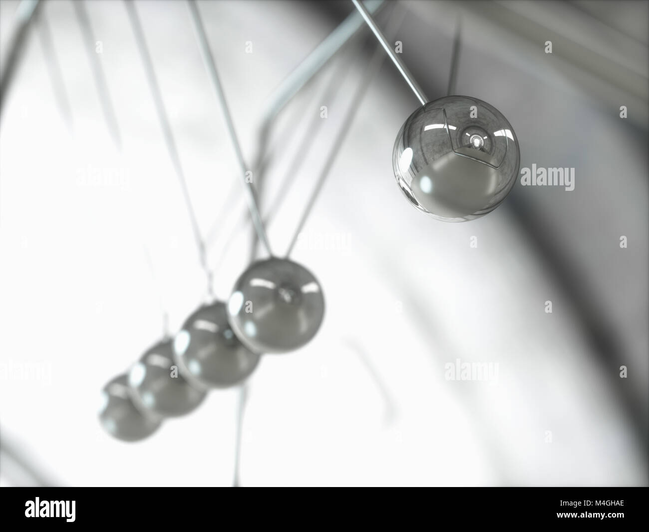 3D illustration of Newton's cradle, concept of conservation of momentum and energy. Stock Photo