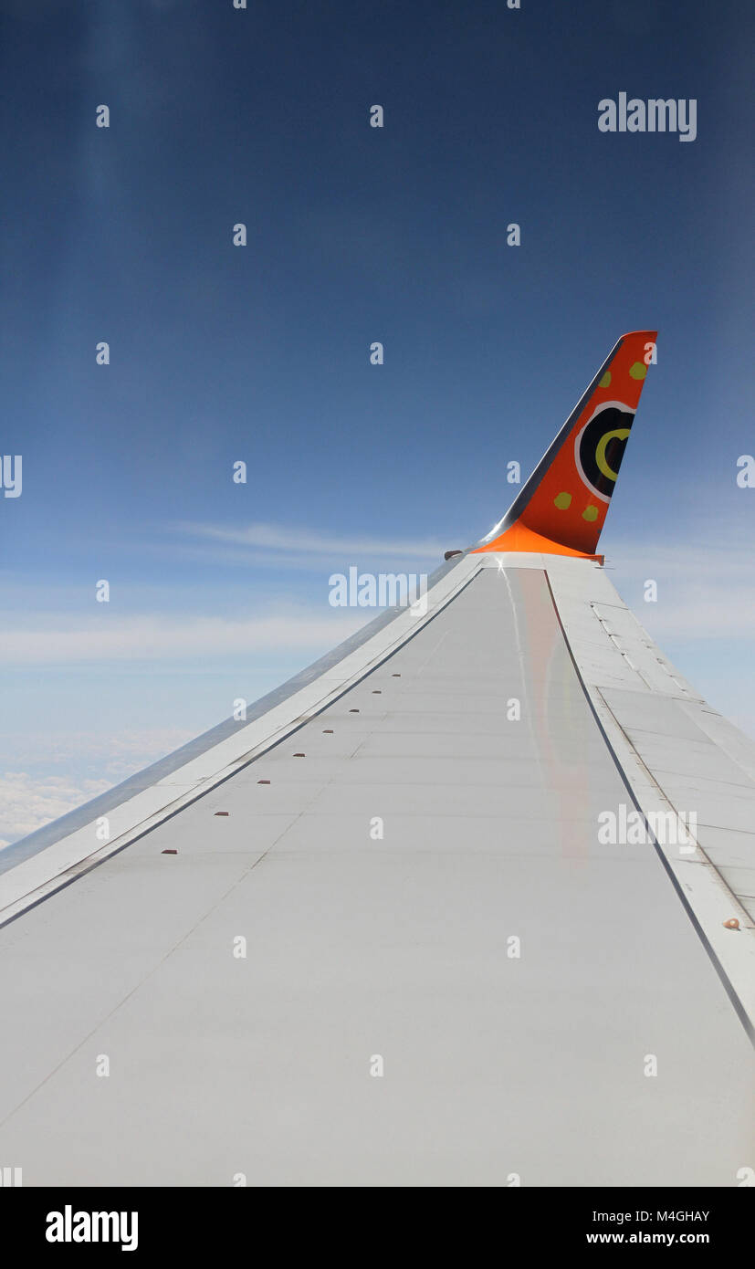 Window view of airliner wing, Mango Airlines, South Africa Stock Photo ...