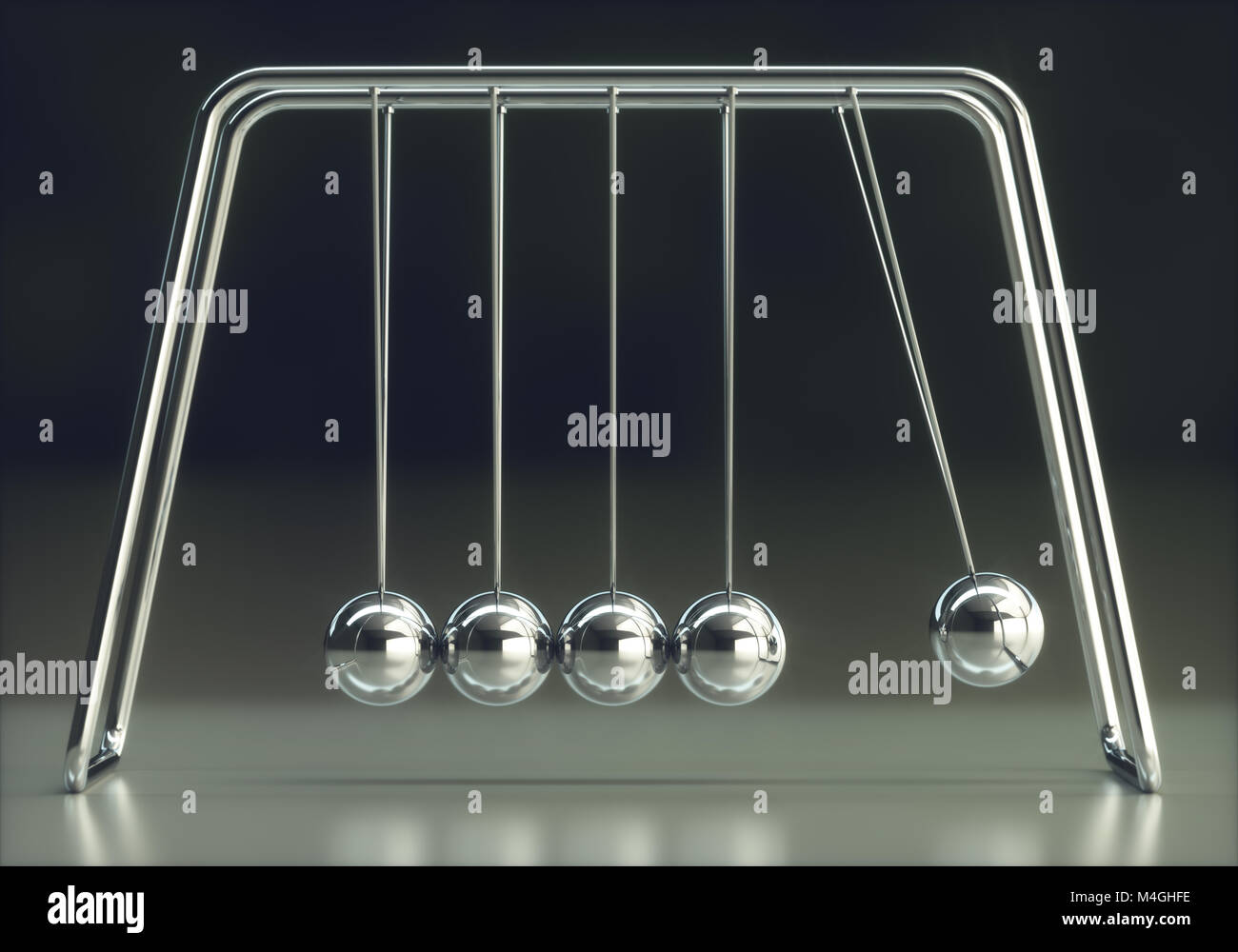 3D illustration of Newton's cradle, concept of conservation of momentum and energy. Stock Photo