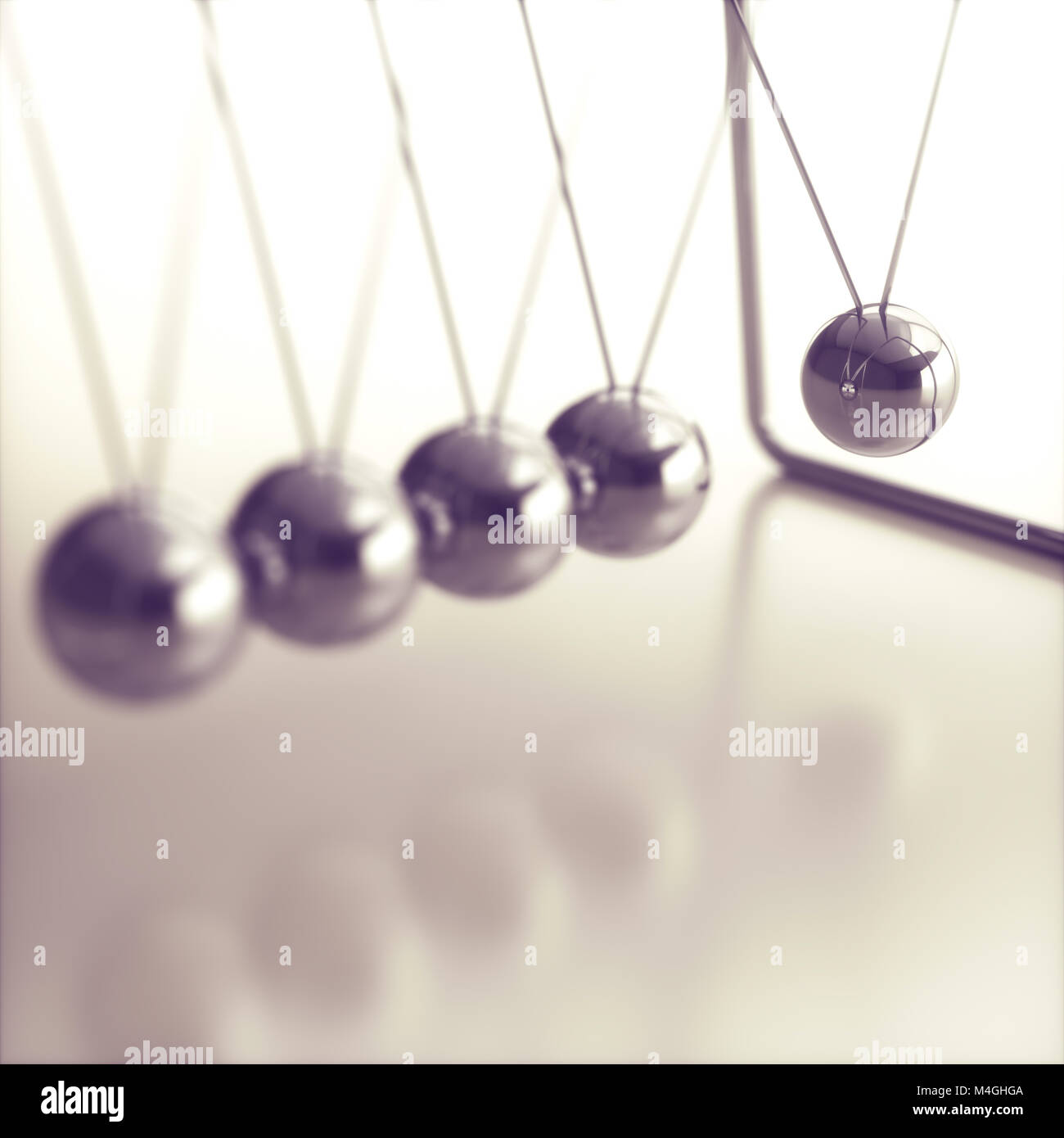 3D illustration of Newton's cradle, concept of conservation of momentum and energy. Stock Photo