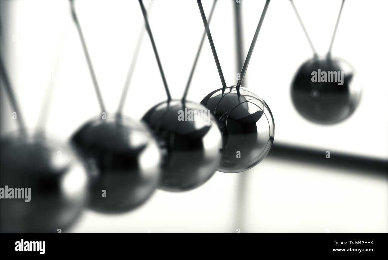 3D illustration of Newton's cradle, concept of conservation of momentum and energy. Stock Photo