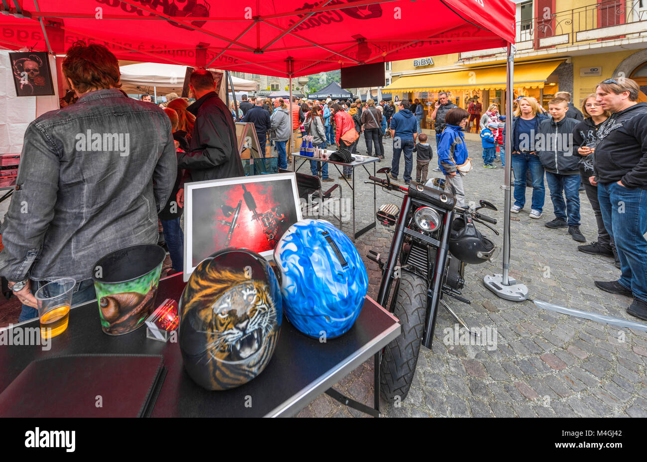 At the bikers meeting in Brig town. Switzerland Stock Photo