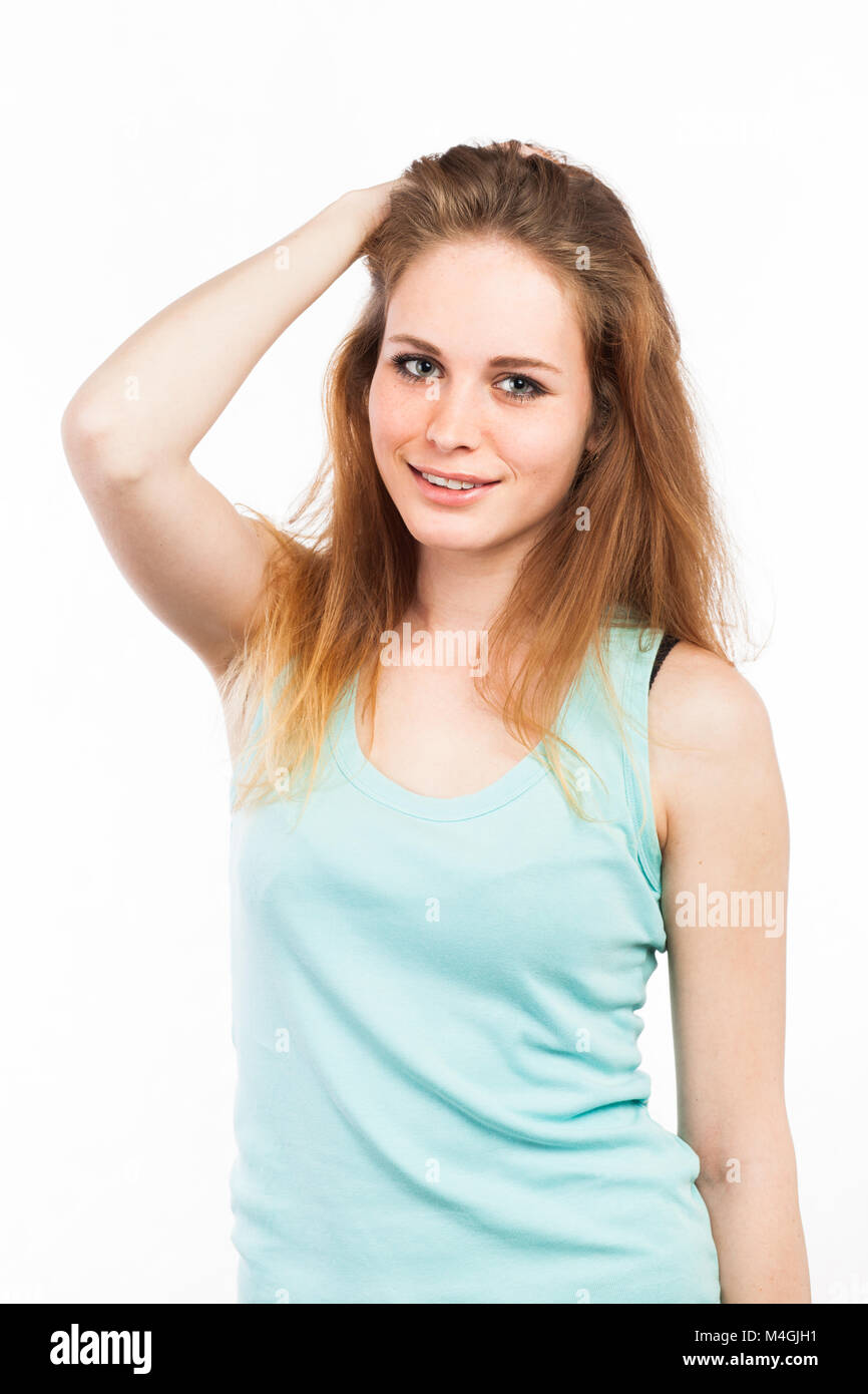 Portrait of a smiling girl, isolated on white Stock Photo - Alamy