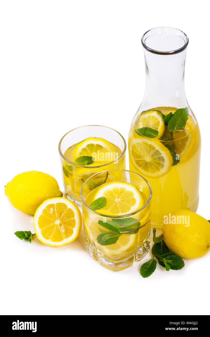 Lemonade Drink with Lemon Juice Isolated on White background Stock
