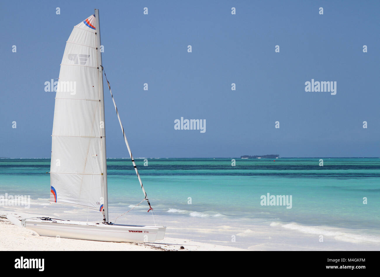 Sport sailboat on the beach, Kiwengwa beach, Zanzibar, Tanzania Stock Photo