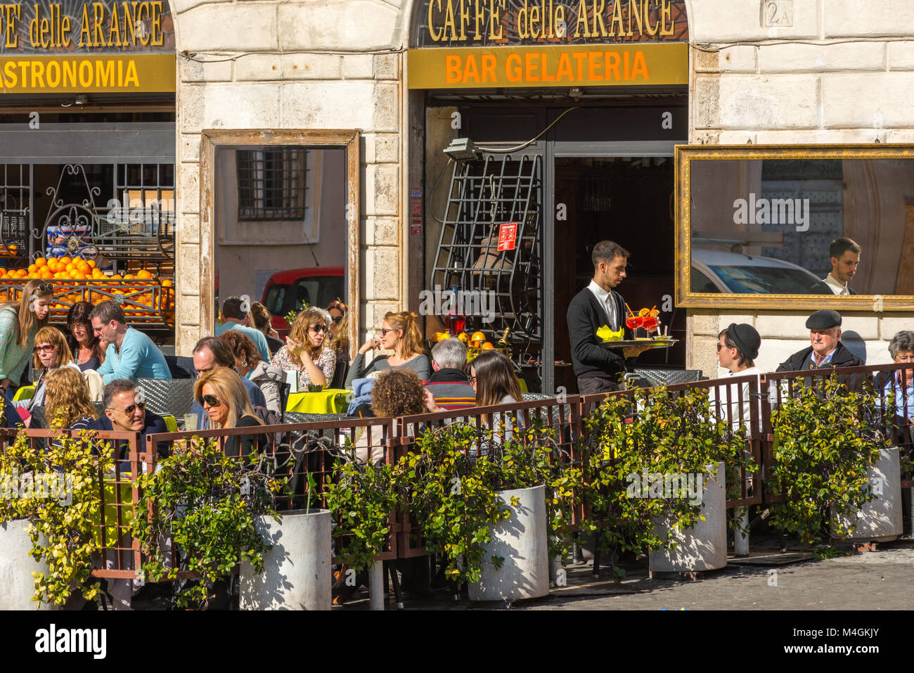 Cafe on Piazza di Santa Maria in Trastevere, Rome, Italy. Stock Photo