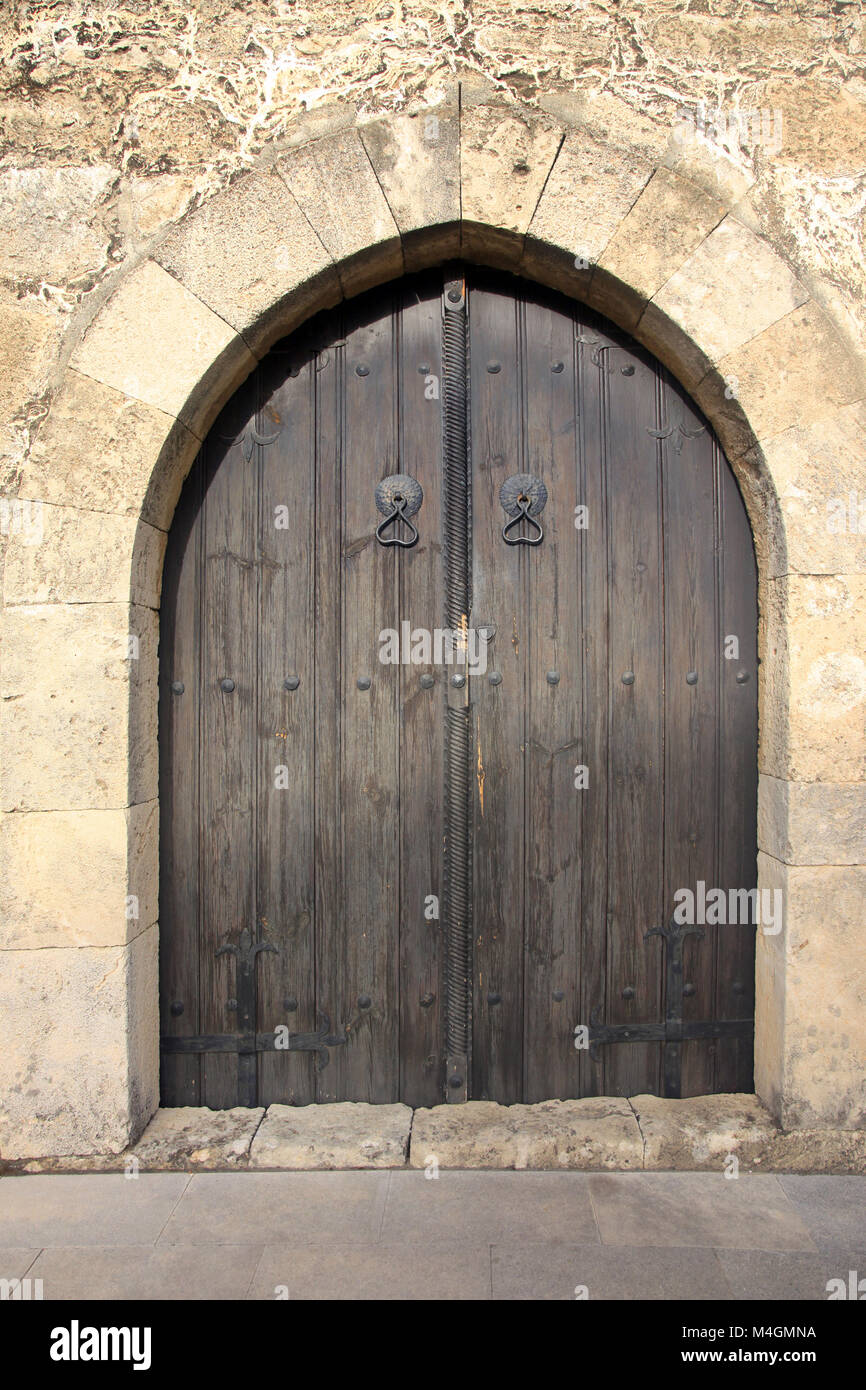 Old door in city of Paralimni Stock Photo