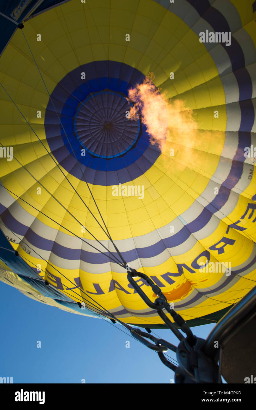 Aerostatic balloon flying over Ctalonia, Spain Stock Photo