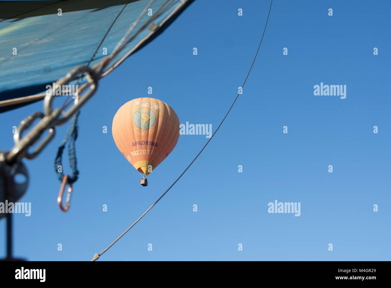 Aerostatic balloon flying over Ctalonia, Spain Stock Photo