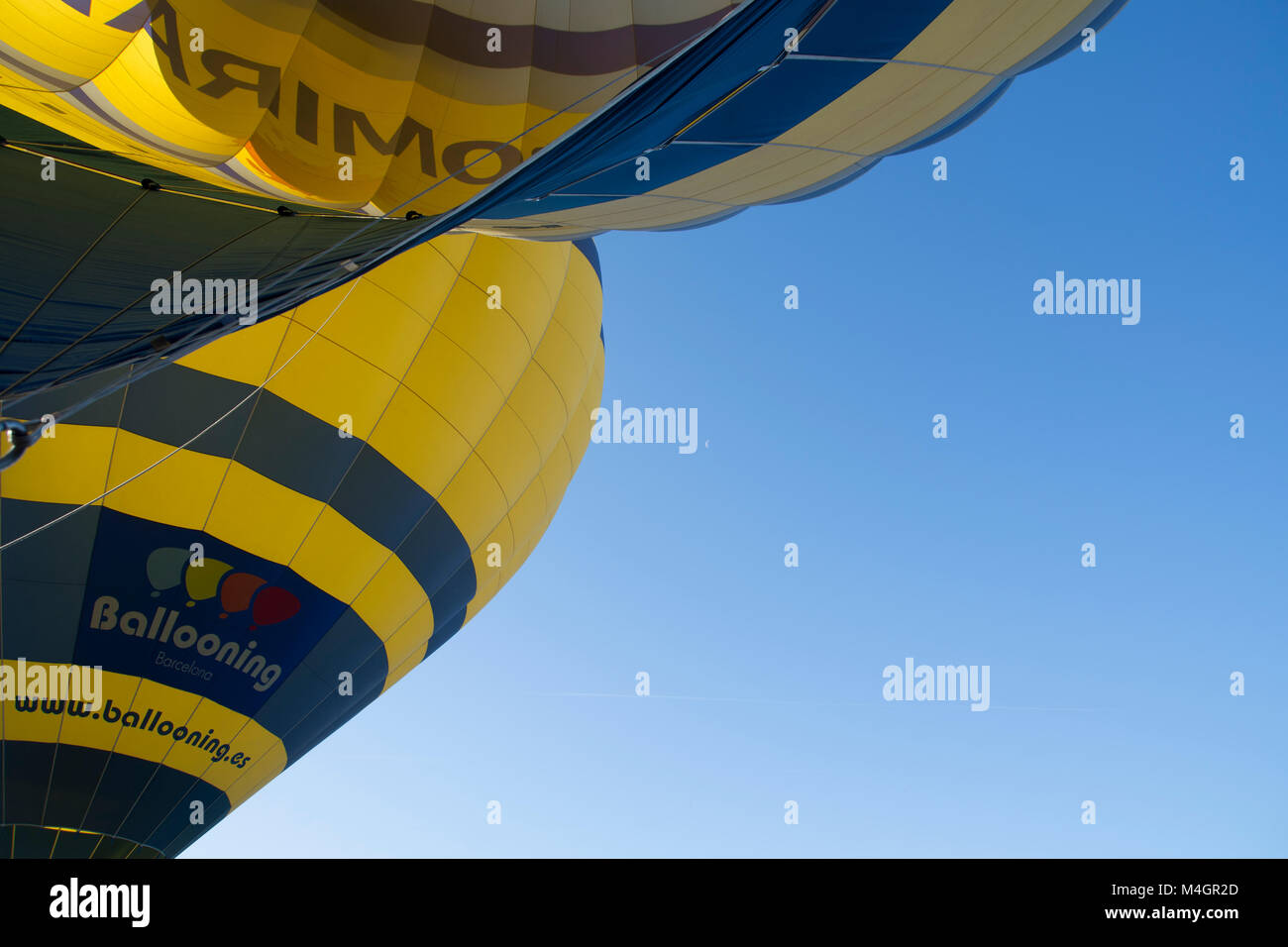 Aerostatic balloon flying over Ctalonia, Spain Stock Photo