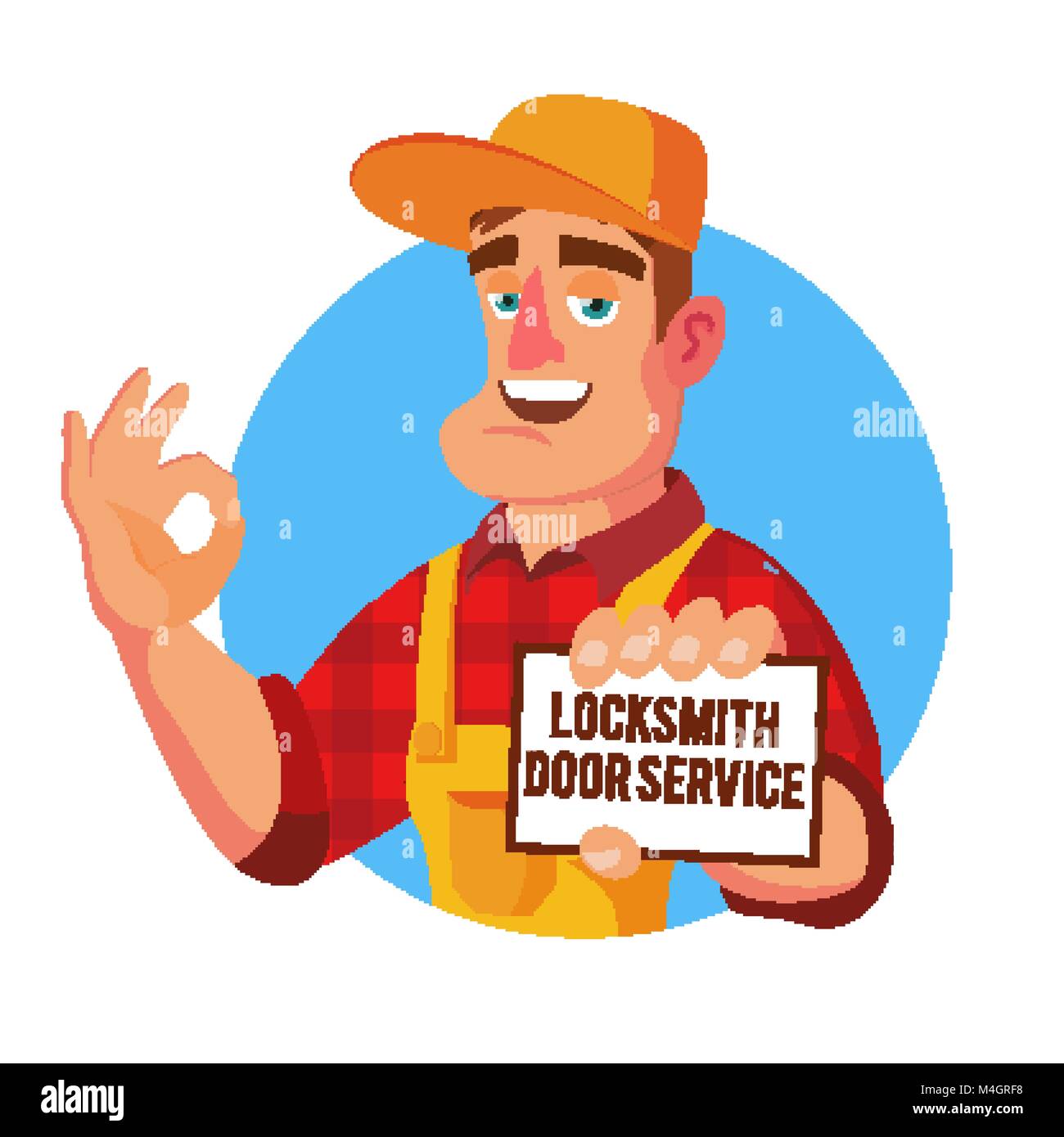 Locksmith Door Service Vector. Professional Master Repairman. Isolated Flat Cartoon Character Illustration Stock Vector