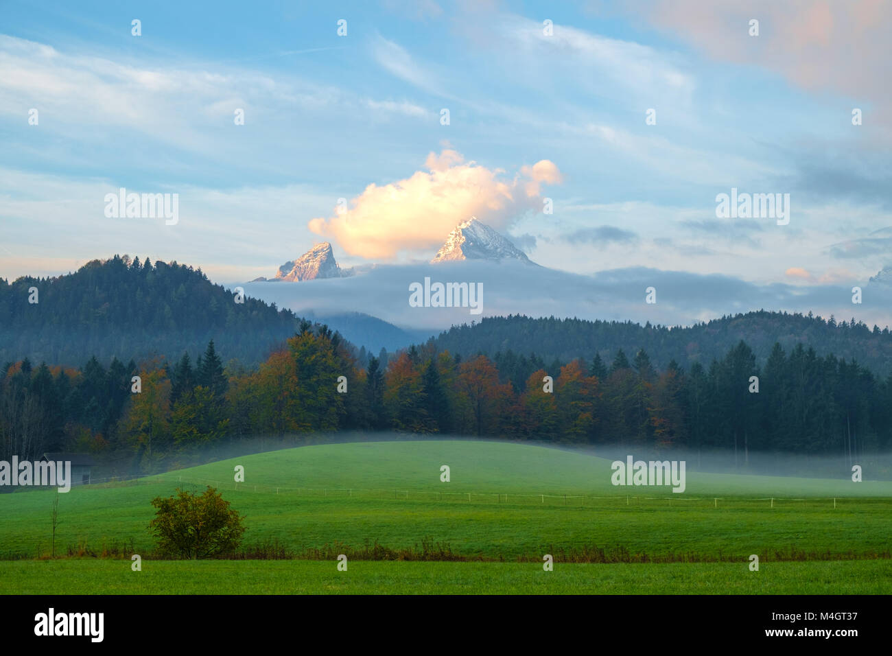 Idyllic autumn landscape in the Bavria Alps, Nationalpark Berchtesgadener Land, Bavaria, Germany Stock Photo
