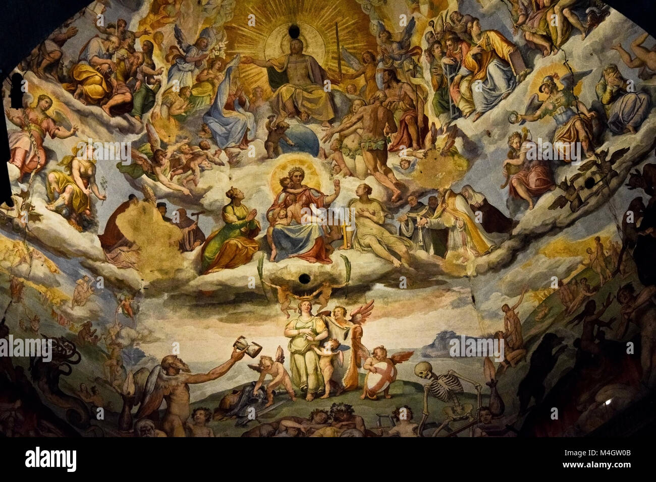 FLORENCE, ITALY - SEPTEMBER 18, 2017:  Detail of the Last Judgment; a monumental fresco painted by Giorgio Vasari and Federico Zuccari in 16th century Stock Photo