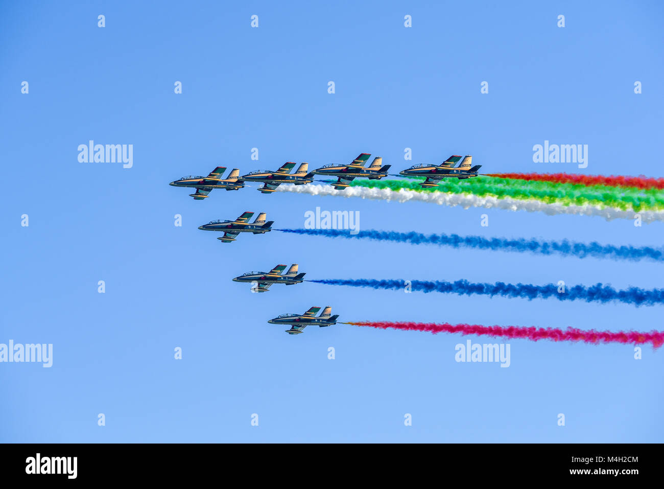 Al Fursan aerobatic display team. 2018 display at Abu Dhabi by the UAE