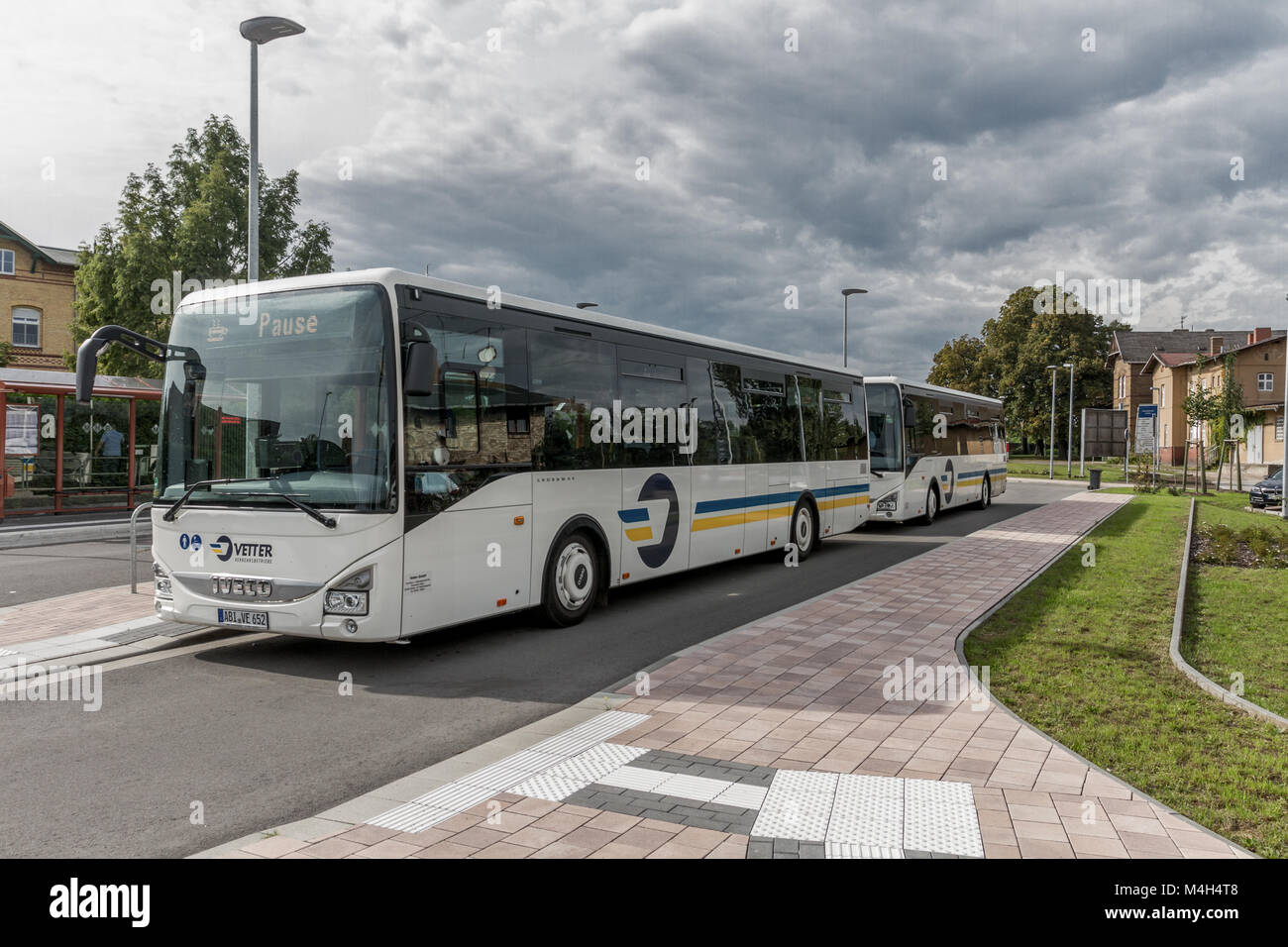 Buses at the new bus station in Coswig Stock Photo